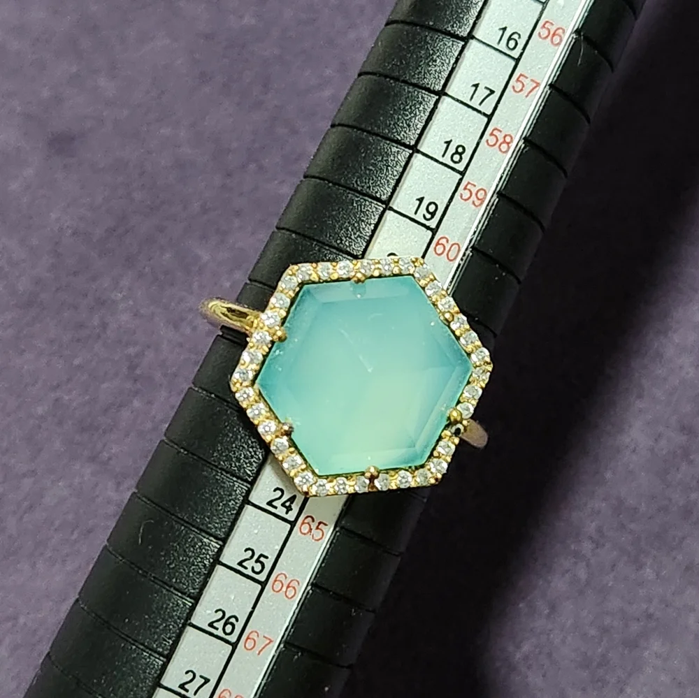 Elegant Gold and Blue Hexagon Ring